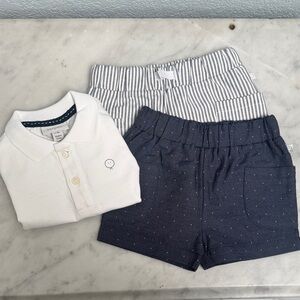Mori Like New Navy and White Striped Kids Shorts and Shirt Set